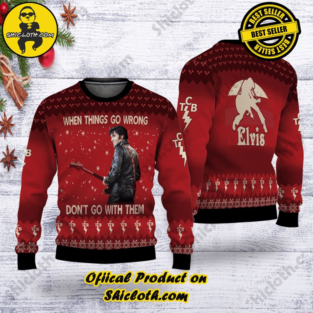 Wrap Up in Style: Shicloth's Enchanting Christmas Sweater Collection 7 Elvis Presley When Things Go Wrong Don't Go With Them Christmas Ugly Sweater