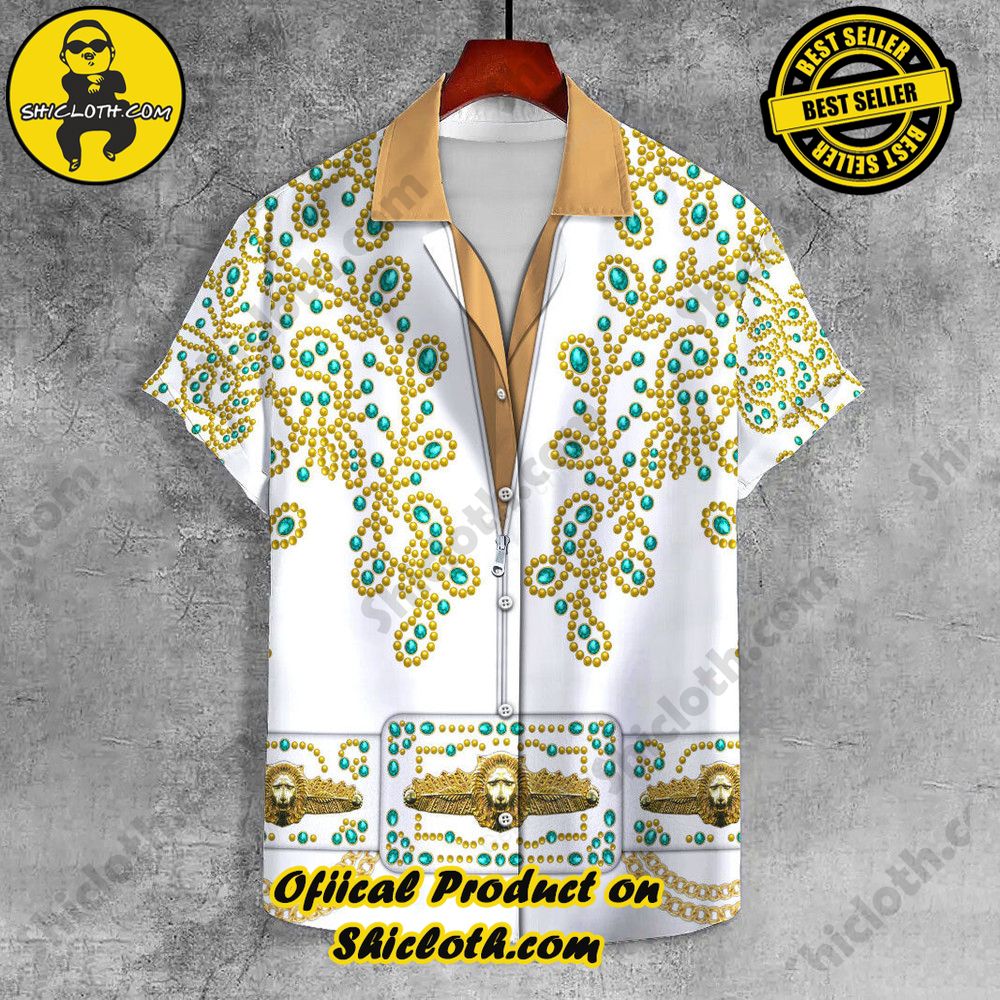 Lapels Redefined: Discover the Versatility of Shiclothshop's UNISEX LAPEL SHIRT 30 Elvis Spanish Flower White With Green Stones UNISEX LAPEL SHIRT