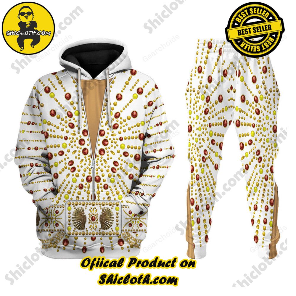 Hot Limited Unveiling the Stellar Collection of Elvis Presley Outfit Costume by Shiclothshop 59 Elvis Sunburst Costume Hoodie Sweatshirt T-Shirt Sweatpants