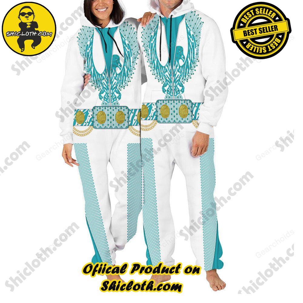Rock 'n' Roll Royalty: Unveiling Shiclothshop's Elvis Presley Outfit Costume Collection 29 Elvis Turquoise Phoenix jumpsuit Costume
