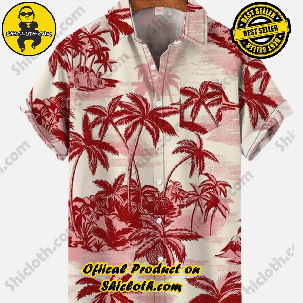 Hot Trending Fashion for Summer : Shiclothshop's Hawaiian Shirts 22 Hawaiian Vintage Island Palm Printing Breast Pocket Camp Button Down Short Sleeve Shirt