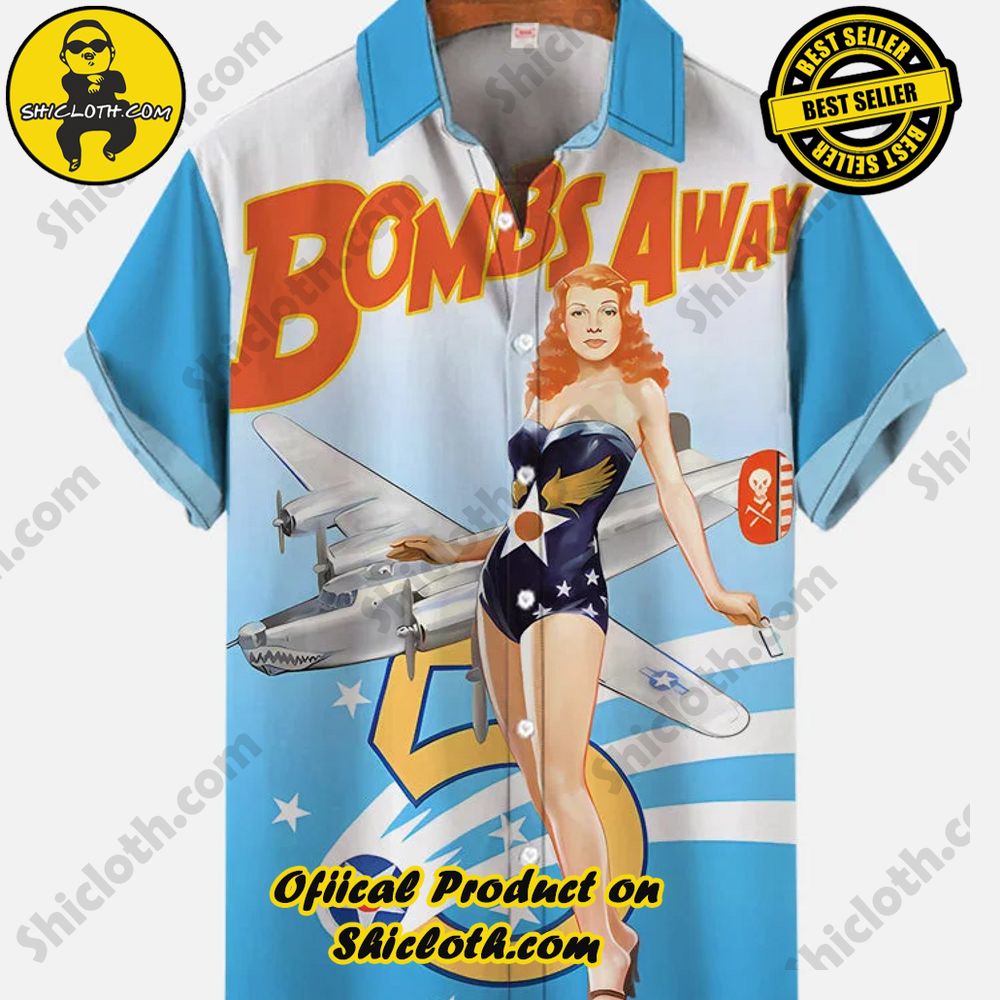 Hot Trending Fashion for Summer : Shiclothshop's Hawaiian Shirts 72 Vintage Pin Up Art Retro Poster Beauty Actress And Airplane Printing Short Sleeve Shirt Version 1