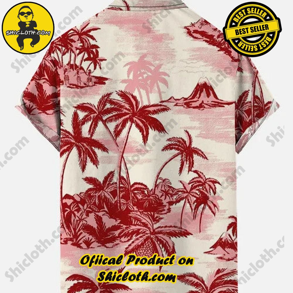 Hawaiian Vintage Island Palm Printing Breast Pocket Camp Button Down Short Sleeve Shirt 2 Hawaiian Vintage Island Palm Printing Breast Pocket Camp Button Down Short Sleeve Shirt - Image 2
