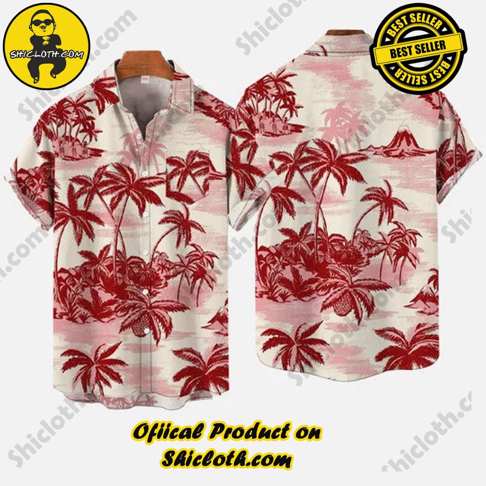 Hawaiian Vintage Island Palm Printing Breast Pocket Camp Button Down Short Sleeve Shirt 3 Hawaiian Vintage Island Palm Printing Breast Pocket Camp Button Down Short Sleeve Shirt - Image 3