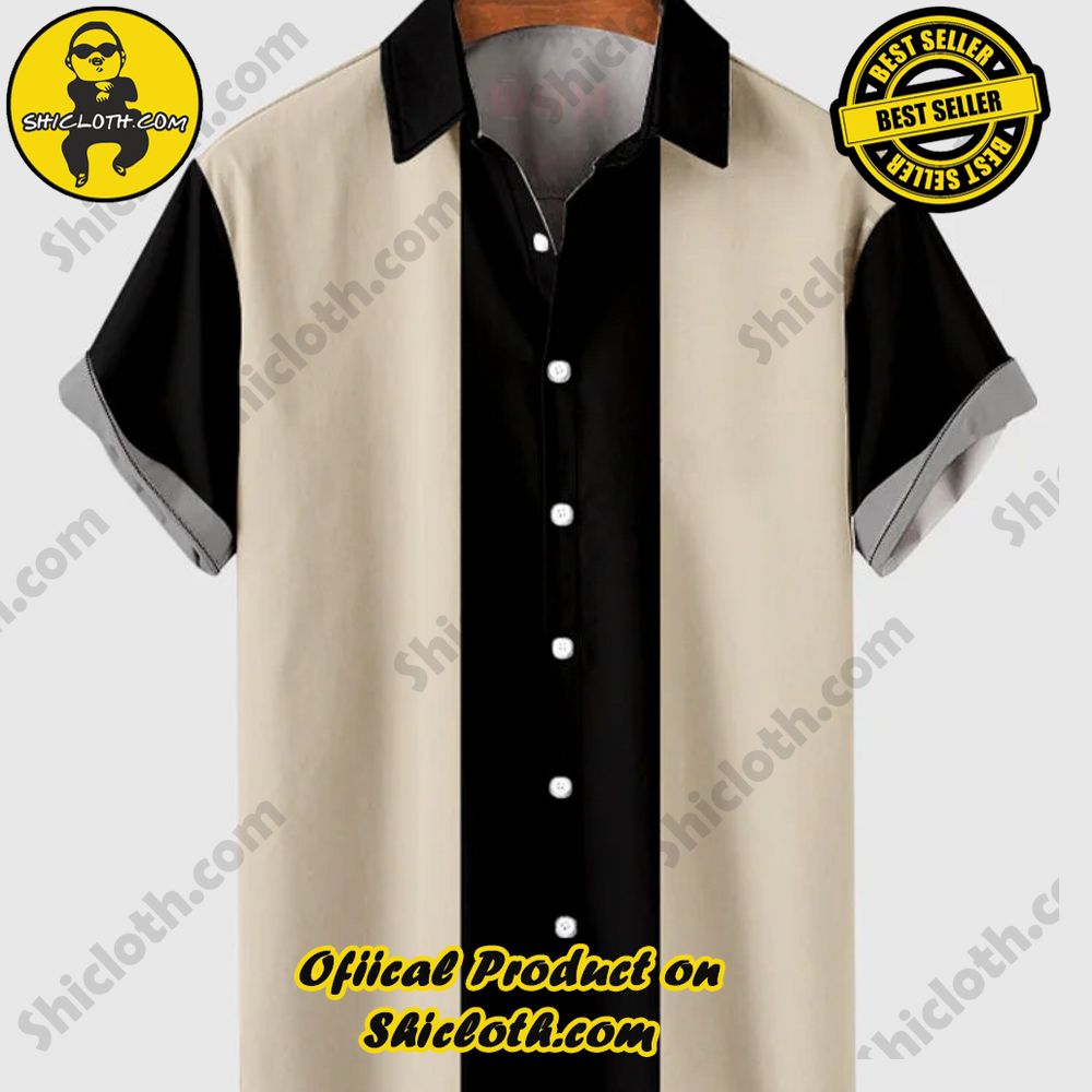 Hot Trending Fashion for Summer : Shiclothshop's Hawaiian Shirts 23 HOO 1960s Black and Off-White Stitching Men's Short Sleeve Shirt