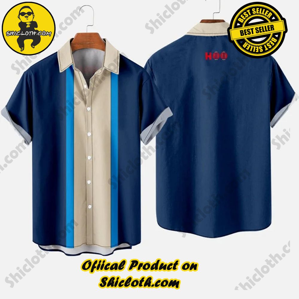 HOO 1960s Blue & Light Khaki Stitching Men's Short Sleeve Shirt 3 HOO 1960s Blue & Light Khaki Stitching Men's Short Sleeve Shirt - Image 3