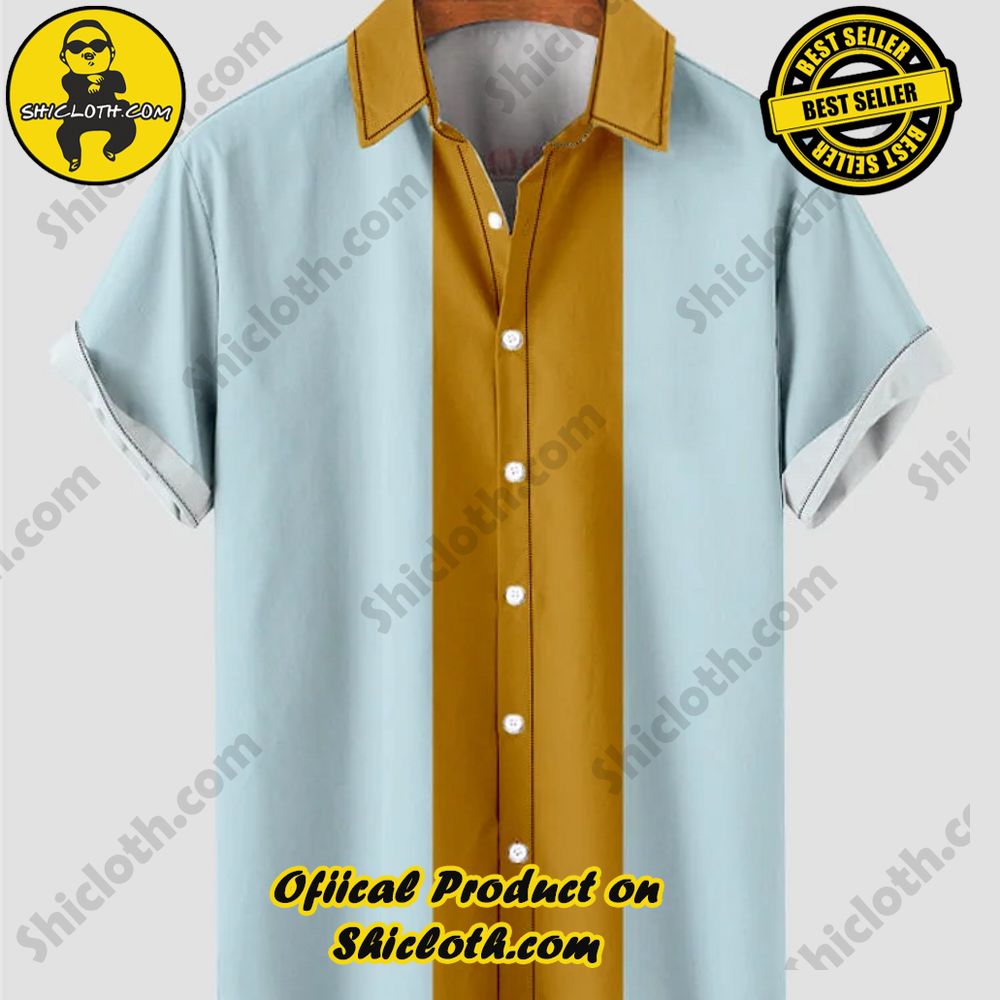 Hot Trending Fashion for Summer : Shiclothshop's Hawaiian Shirts 25 HOO 1960s Yellow and Light Blue Stitching Men's Short Sleeve Shirt