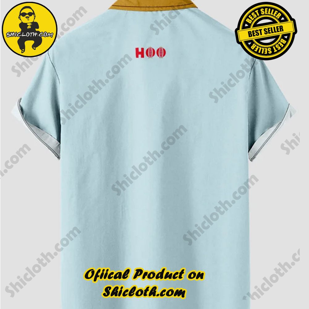 HOO 1960s Yellow and Light Blue Stitching Men's Short Sleeve Shirt 2 HOO 1960s Yellow and Light Blue Stitching Men's Short Sleeve Shirt - Image 2