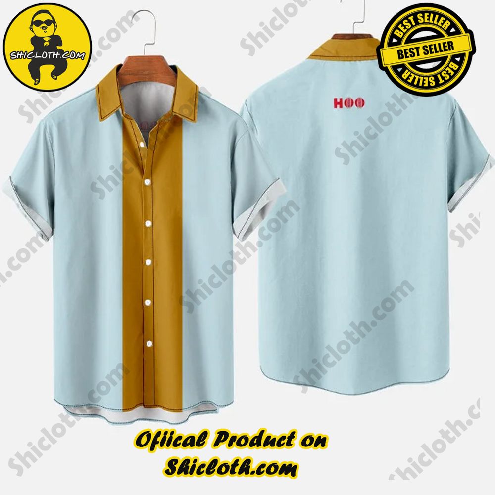 HOO 1960s Yellow and Light Blue Stitching Men's Short Sleeve Shirt 3 HOO 1960s Yellow and Light Blue Stitching Men's Short Sleeve Shirt - Image 3