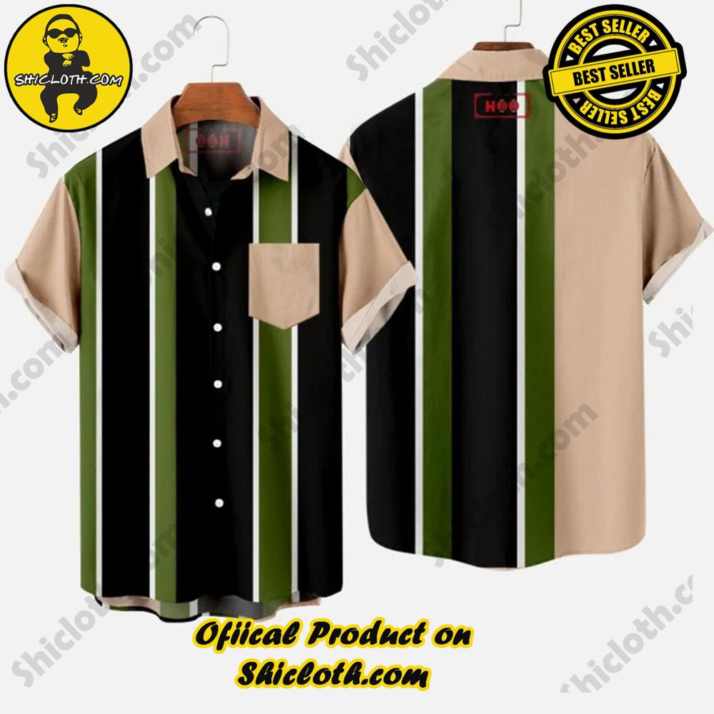 HOO Asymmetrical Multi-Stripes Contrasting Color Men's Short Sleeve Shirt 3 HOO Asymmetrical Multi-Stripes Contrasting Color Men's Short Sleeve Shirt - Image 3