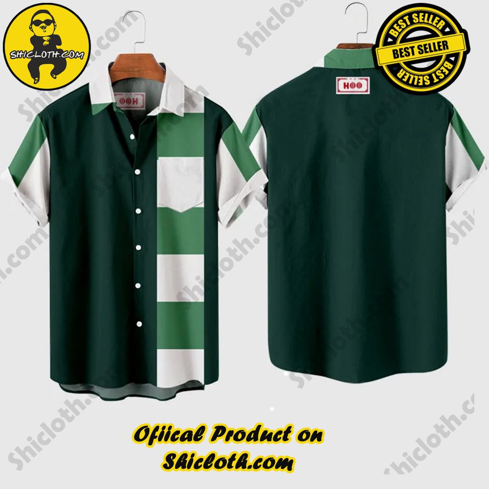 HOO Original Vintage Green Button Up Printing Men's Short Sleeve Shirt 3 HOO Original Vintage Green Button Up Printing Men's Short Sleeve Shirt - Image 3