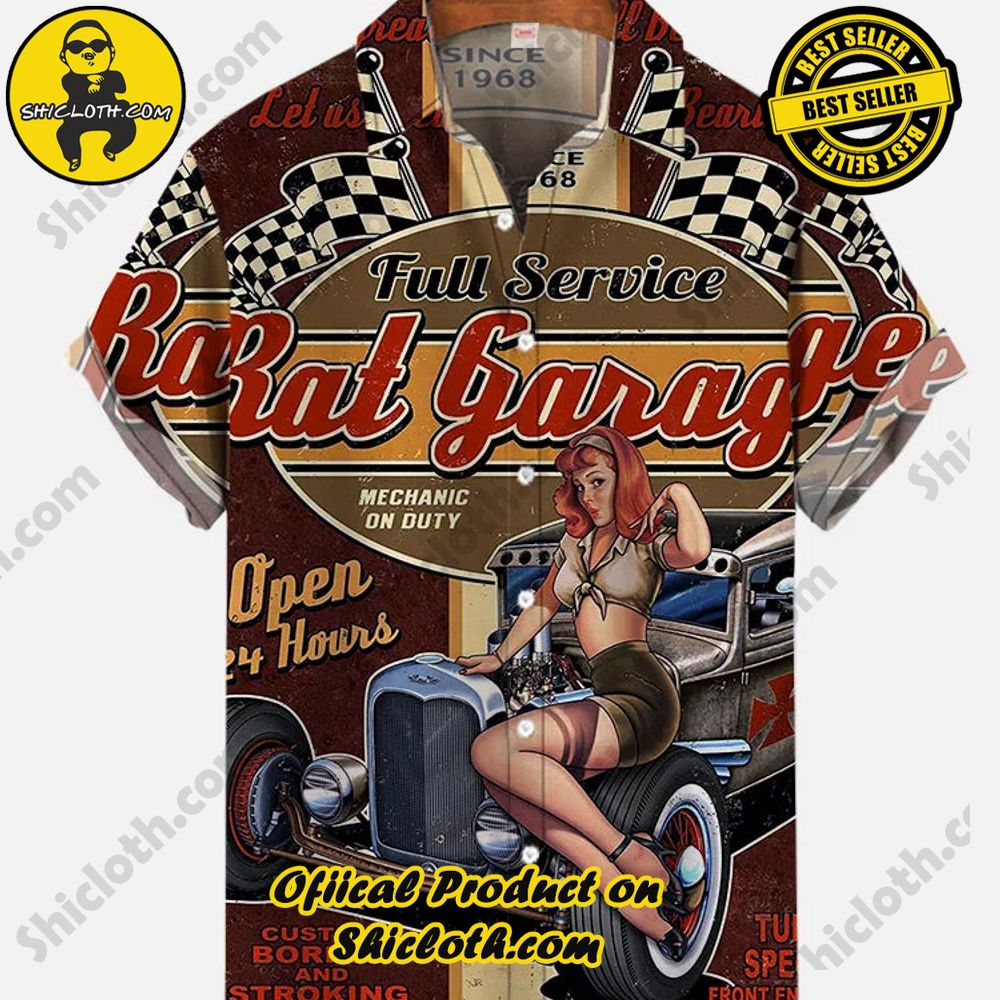 Hot Trending Fashion for Summer : Shiclothshop's Hawaiian Shirts 29 Hot Rod Retro Vintage Metal Garage Revolution Pinup Girl Printing Short Sleeve Shirt