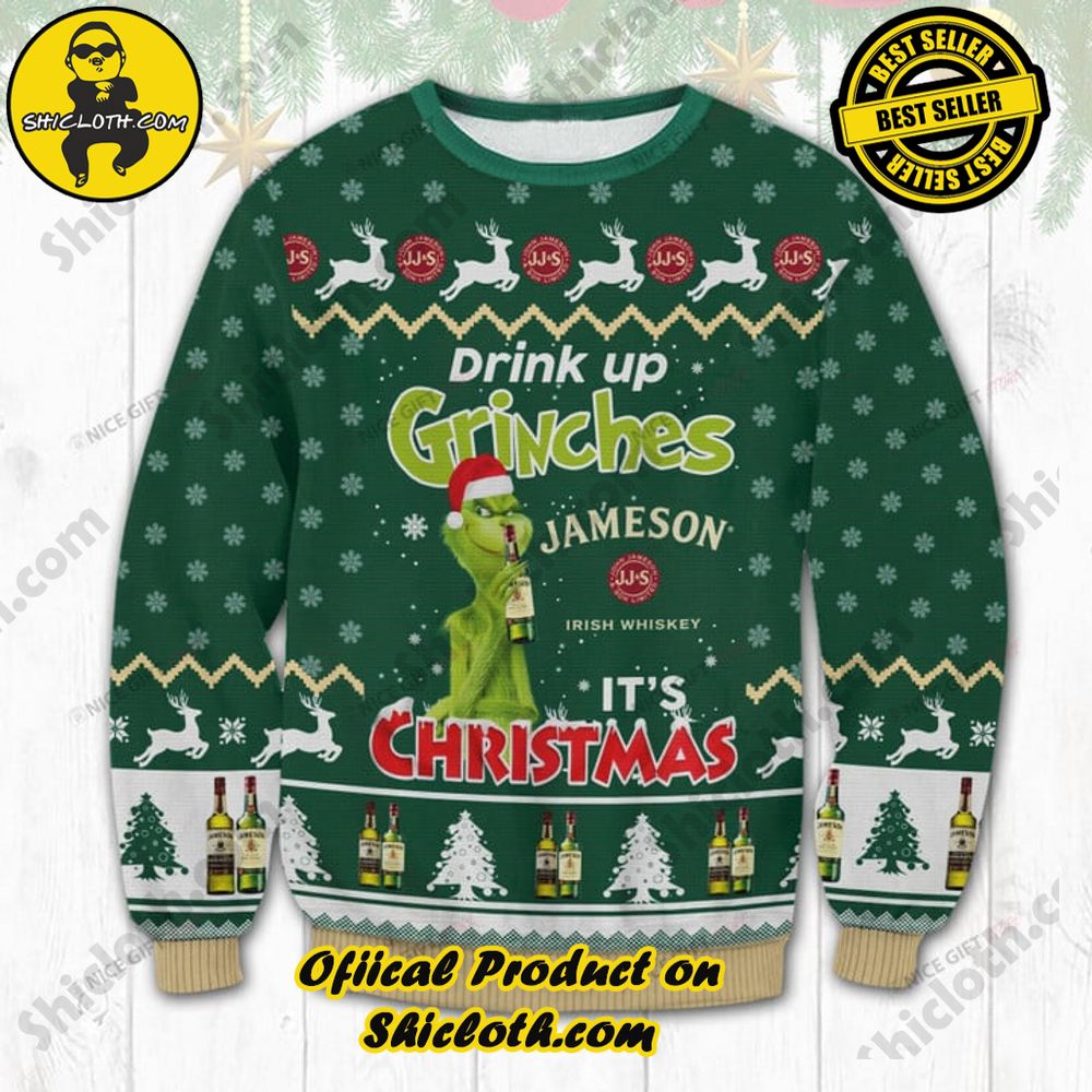 Hot Trending Wrap Up in Style: Shicloth's Enchanting Christmas Sweater Collection 122 Jameson Irish Whiskey Drink Up Grinches It is Chirstmas Christmas Ugly Sweater