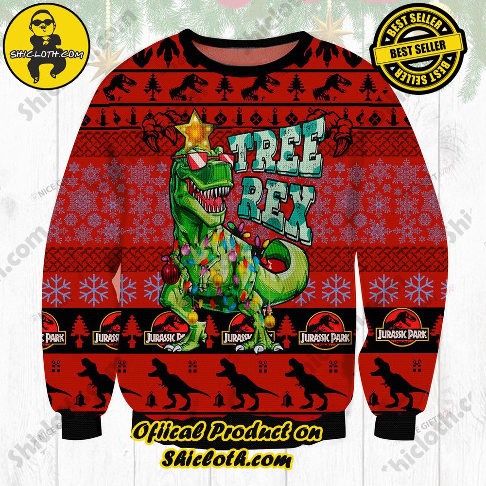 Hot Trending Wrap Up in Style: Shicloth's Enchanting Christmas Sweater Collection 27 Jurassic Park Tree Rex Christmas Ugly Sweater