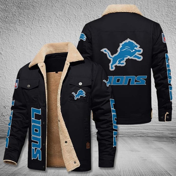 Detroit Lions NFL Fleece Leather Jacket 5 Detroit Lions NFL Fleece Leather Jacket - Image 5