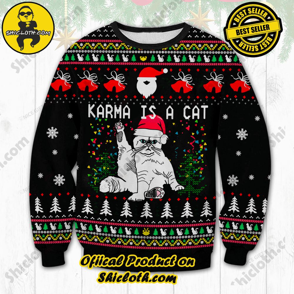 Best Seller Wrap Up in Style: Shicloth's Enchanting Christmas Sweater Collection 66 Karma Is A Cat Christmas Ugly Sweater N