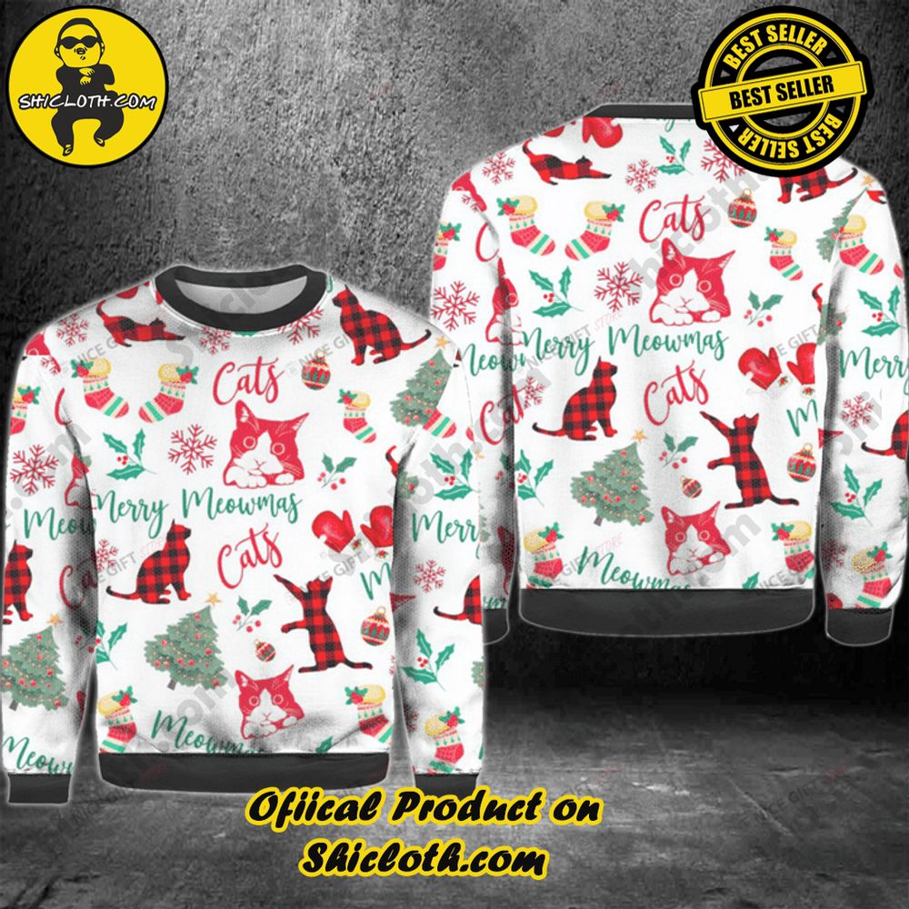 Hot Trending Wrap Up in Style: Shicloth's Enchanting Christmas Sweater Collection 130 Merry Meowmas Cats Christmas Ugly Sweater