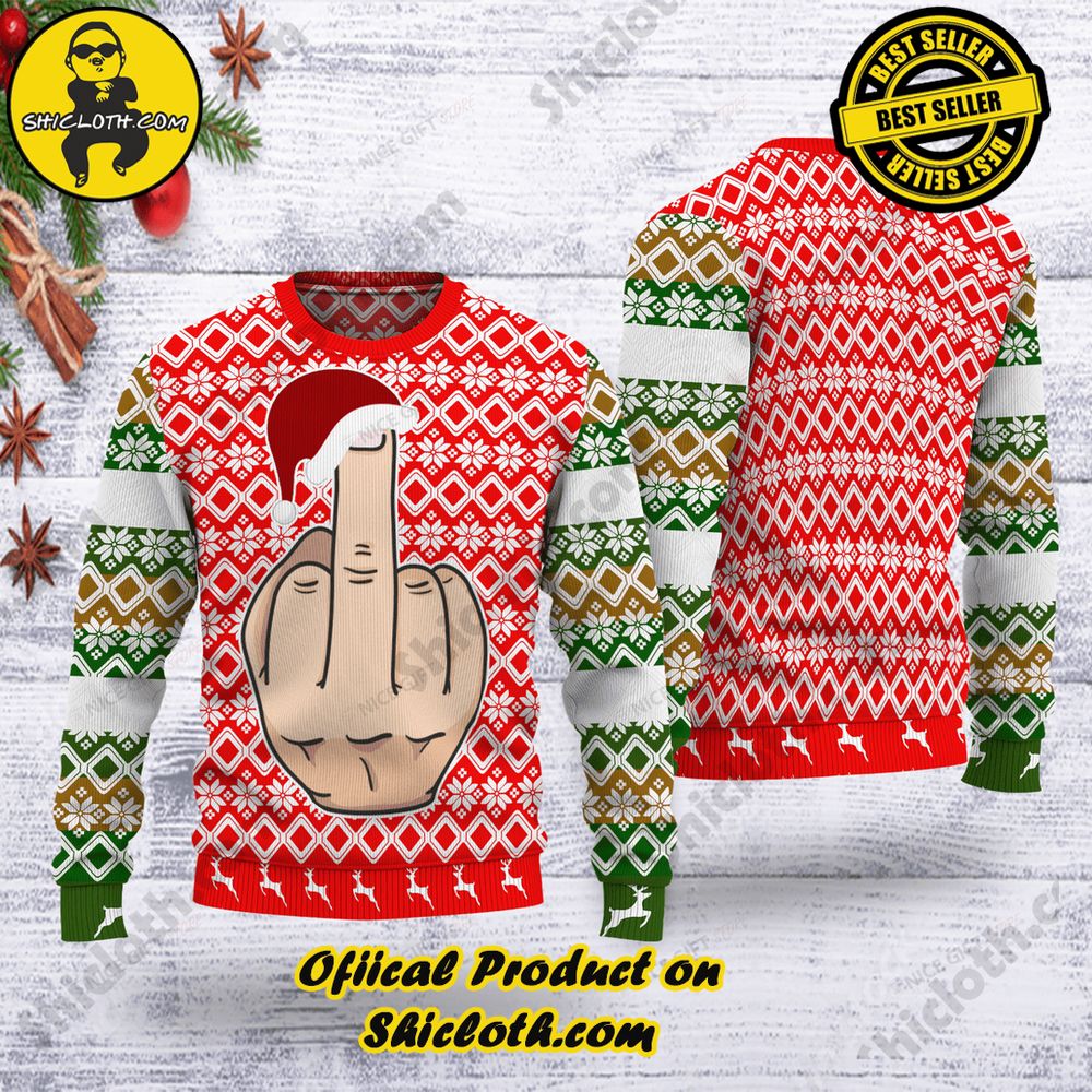 Middle Finger Offensive Christmas Ugly Sweater - Shicloth