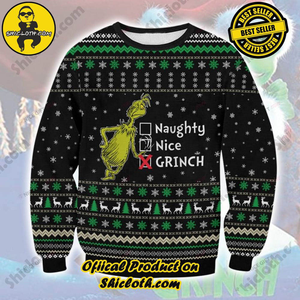 Hot Trending Wrap Up in Style: Shicloth's Enchanting Christmas Sweater Collection 133 Naughty Nice Grinch Christmas Ugly Sweater