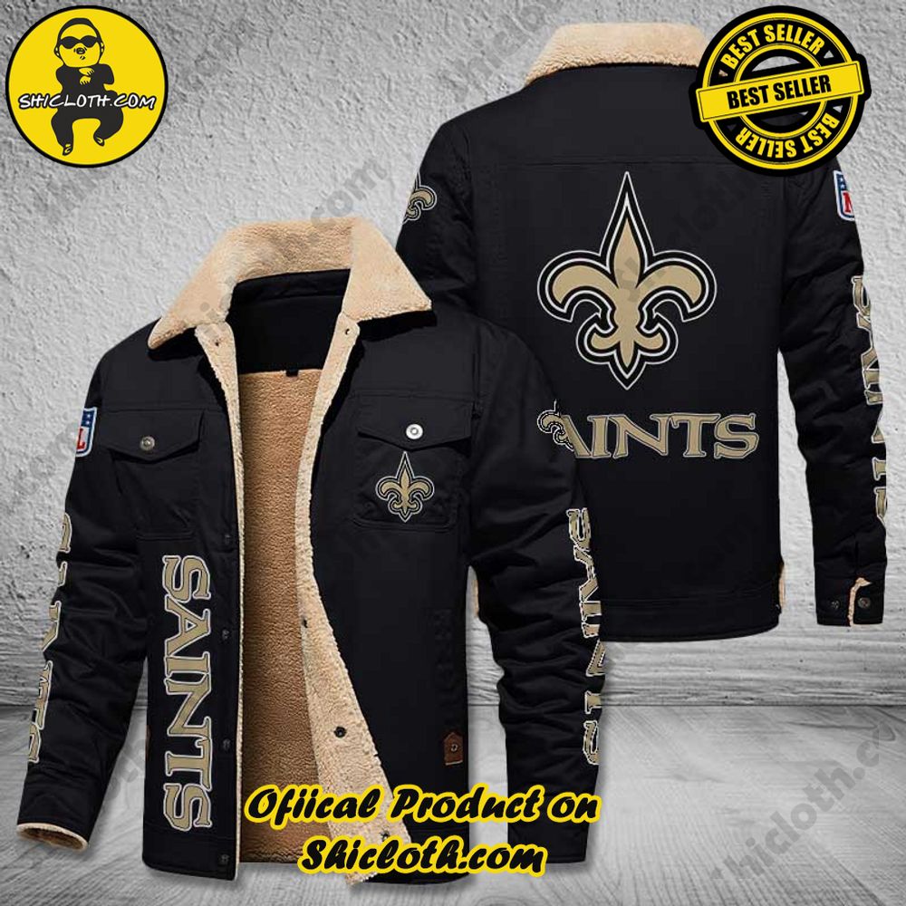 New Orleans Saints NFL Fleece Leather Jacket New Style 2 New Orleans Saints NFL Fleece Leather Jacket New Style - Image 2