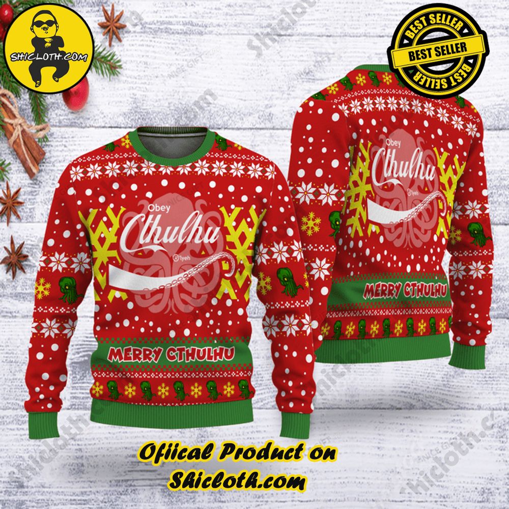 Wrap Up in Style: Shicloth's Enchanting Christmas Sweater Collection 29 Obey Cthulhu Rlyeh Christmas Ugly Sweater