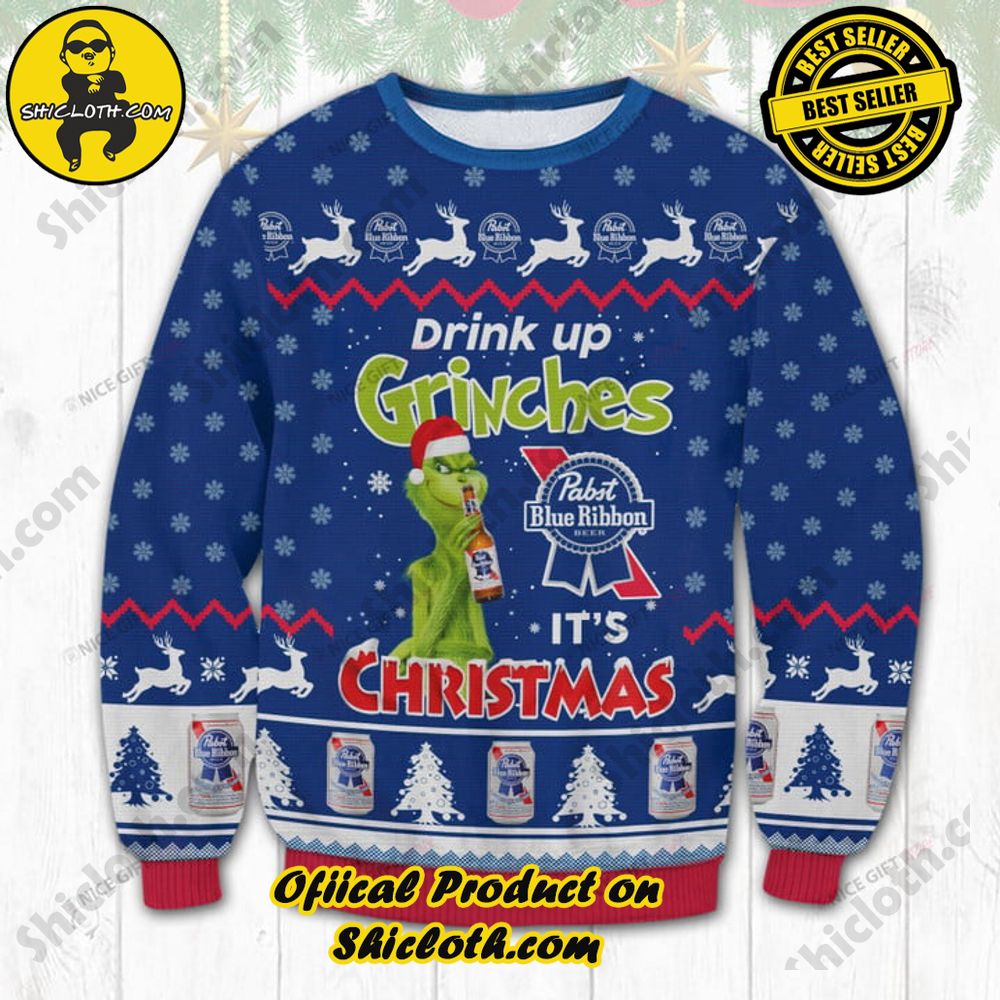 Hot Trending Wrap Up in Style: Shicloth's Enchanting Christmas Sweater Collection 135 Pabst Blue Ribbon Drink Up Grinches It is Chirstmas Christmas Ugly Sweater