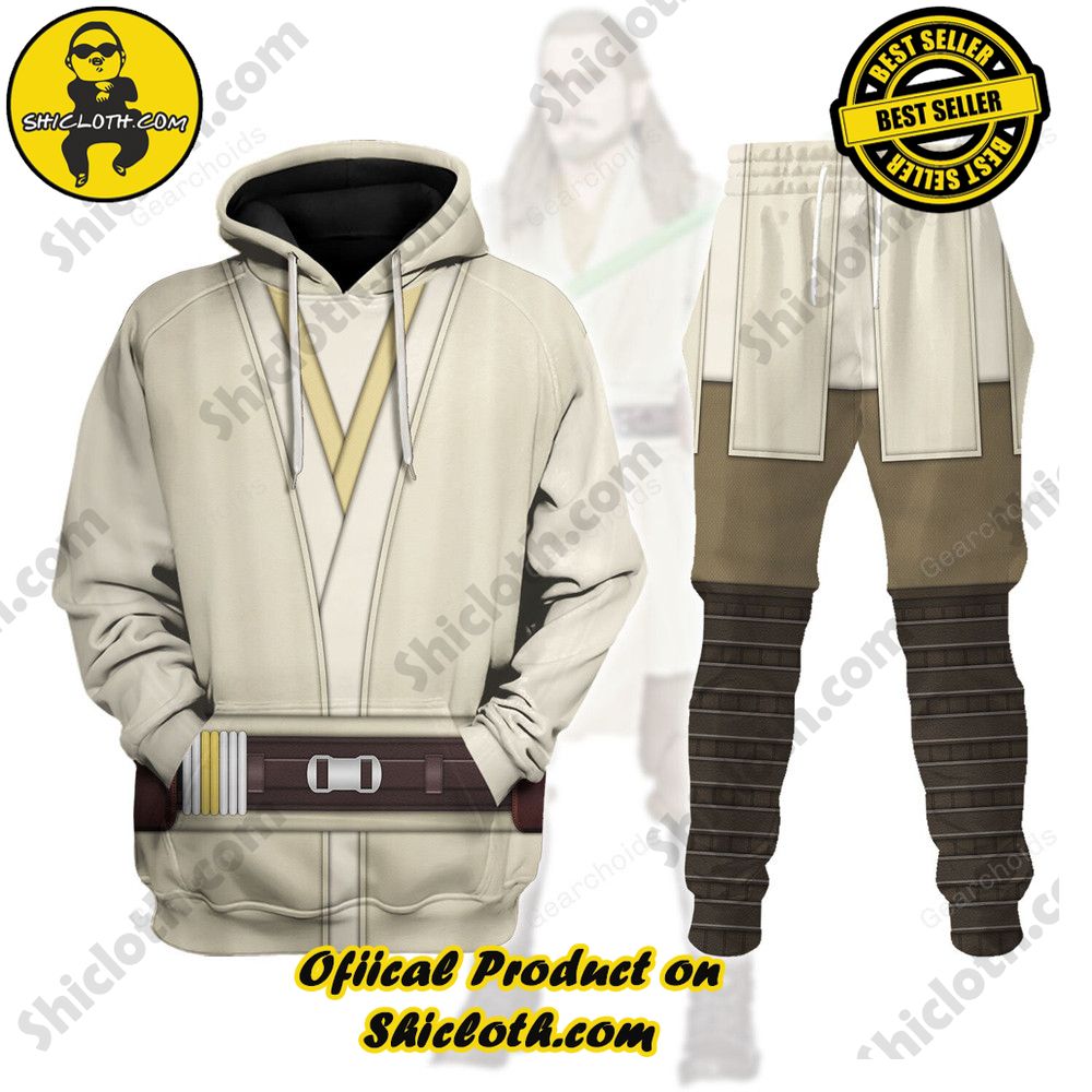 Galactic Glam: Unveiling the Stellar Collection of Star Wars Outfit Costumes by Shiclothshop 41 Qui-Gon Jinn's Jedi Robes Costume Hoodie Sweatshirt T-Shirt Sweatpants