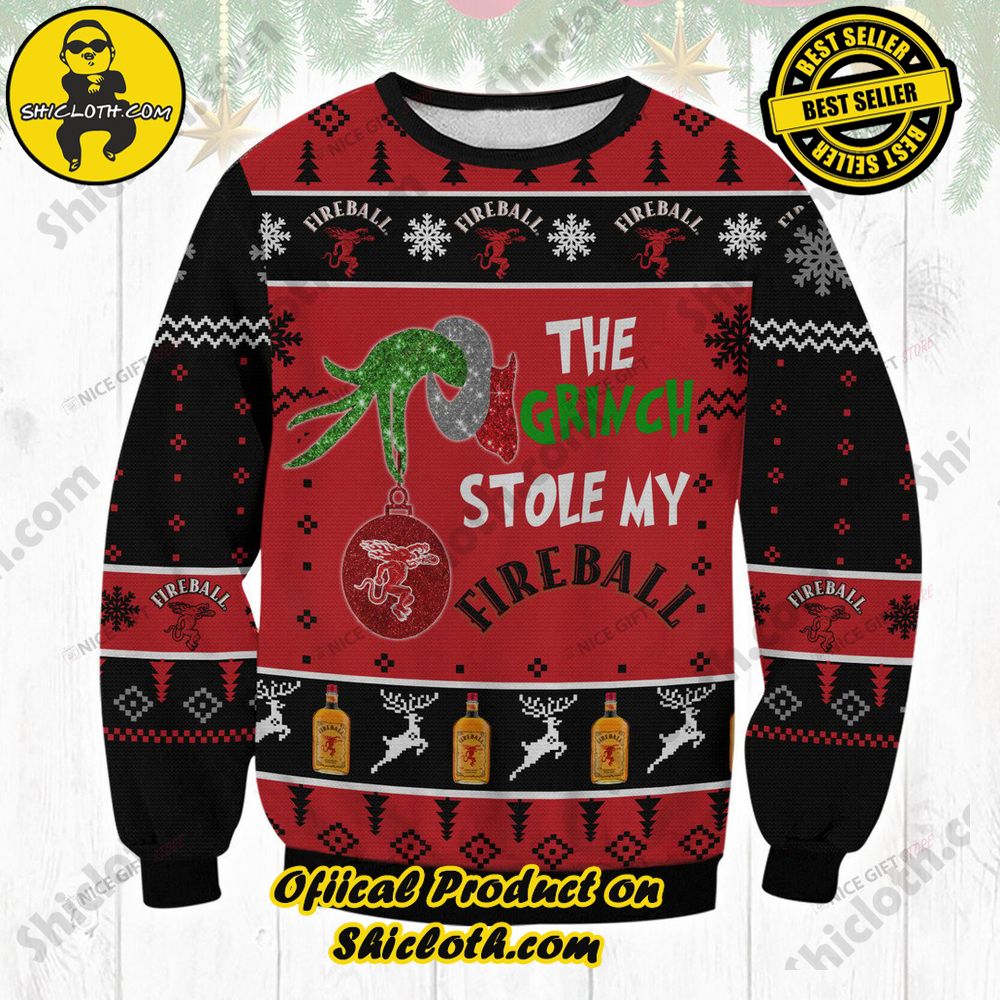 Hot Trending Wrap Up in Style: Shicloth's Enchanting Christmas Sweater Collection 143 The Grinch Stole My Fireball Cinnamon Whisky Christmas Ugly Sweater
