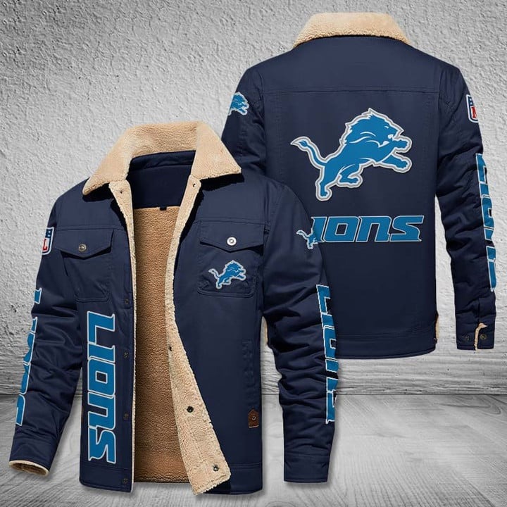 Detroit Lions NFL Fleece Leather Jacket 3 Detroit Lions NFL Fleece Leather Jacket - Image 3