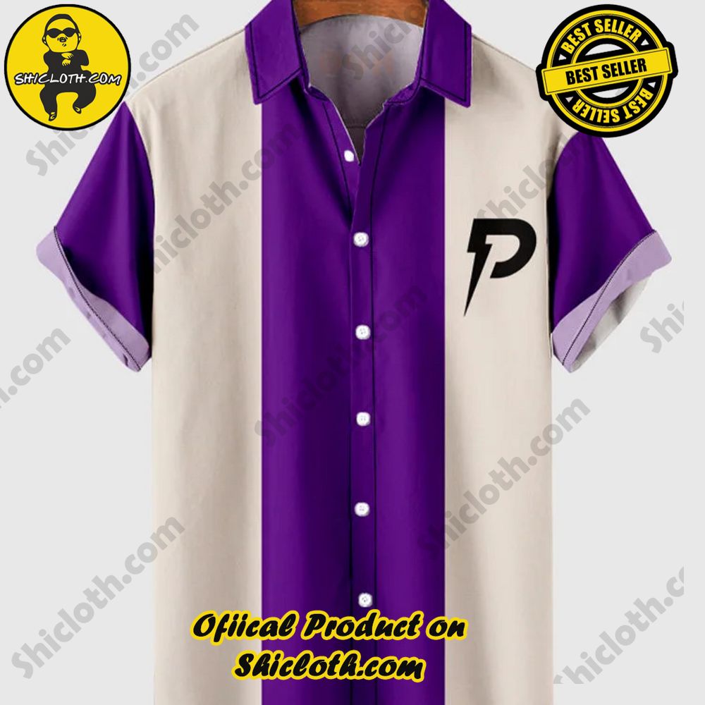 Hot Trending Fashion for Summer : Shiclothshop's Hawaiian Shirts 42 Vintage Beige and Purple Stitching and Letter P Printing Men's Short Sleeve Shirt
