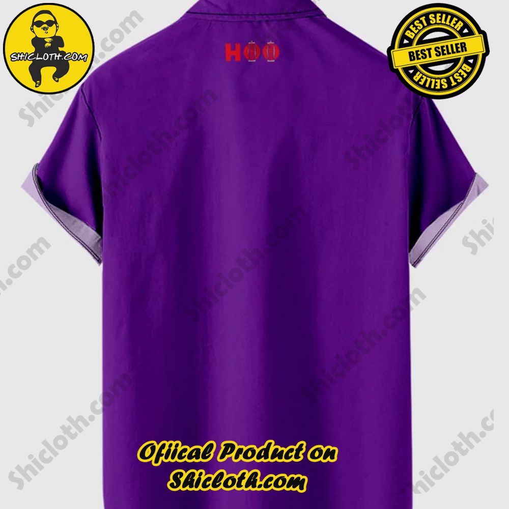 Vintage Beige and Purple Stitching and Letter P Printing Men's Short Sleeve Shirt 2 Vintage Beige and Purple Stitching and Letter P Printing Men's Short Sleeve Shirt - Image 2