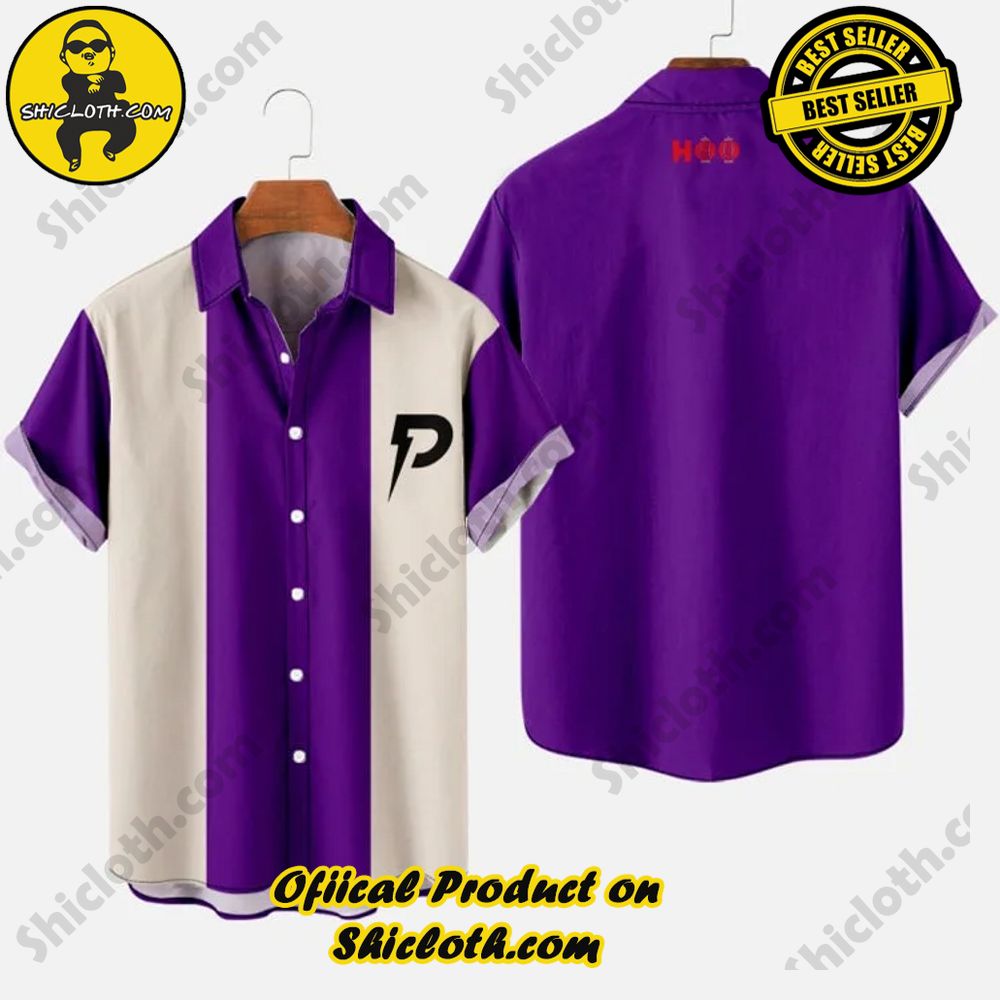Vintage Beige and Purple Stitching and Letter P Printing Men's Short Sleeve Shirt 3 Vintage Beige and Purple Stitching and Letter P Printing Men's Short Sleeve Shirt - Image 3