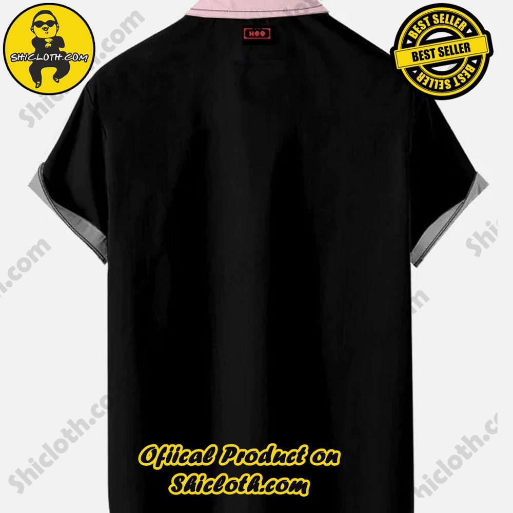 Vintage Pink Black Stripes Printing Short Sleeve Shirt 2 Vintage Pink Black Stripes Printing Short Sleeve Shirt - Image 2