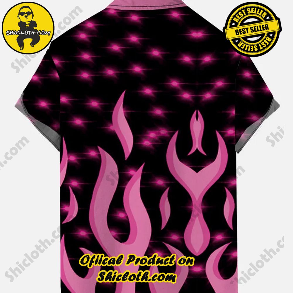 Vintage Black And Pink Stitching Flame And Starlight Printing Short Sleeve Shirt 2 Vintage Black And Pink Stitching Flame And Starlight Printing Short Sleeve Shirt - Image 2