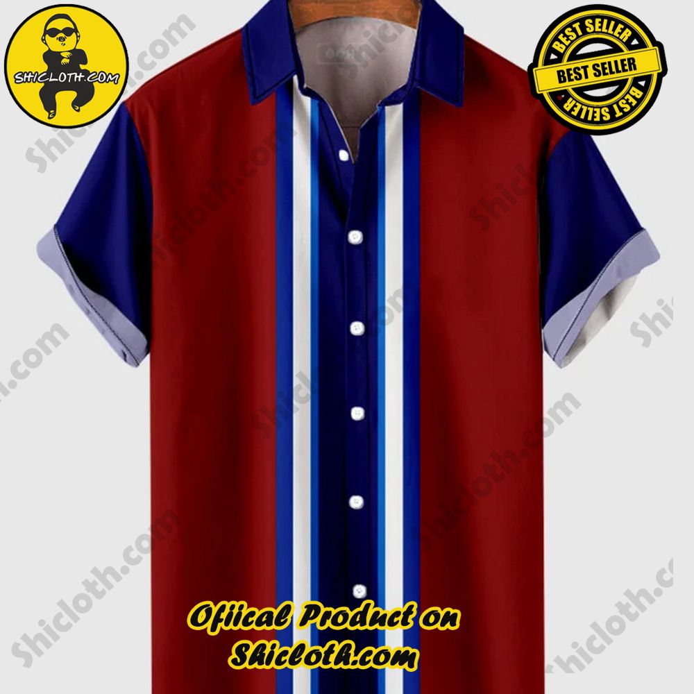 Hot Trending Fashion for Summer : Shiclothshop's Hawaiian Shirts 94 Vintage Red & Blue Stitching Men's Short Sleeve Shirt