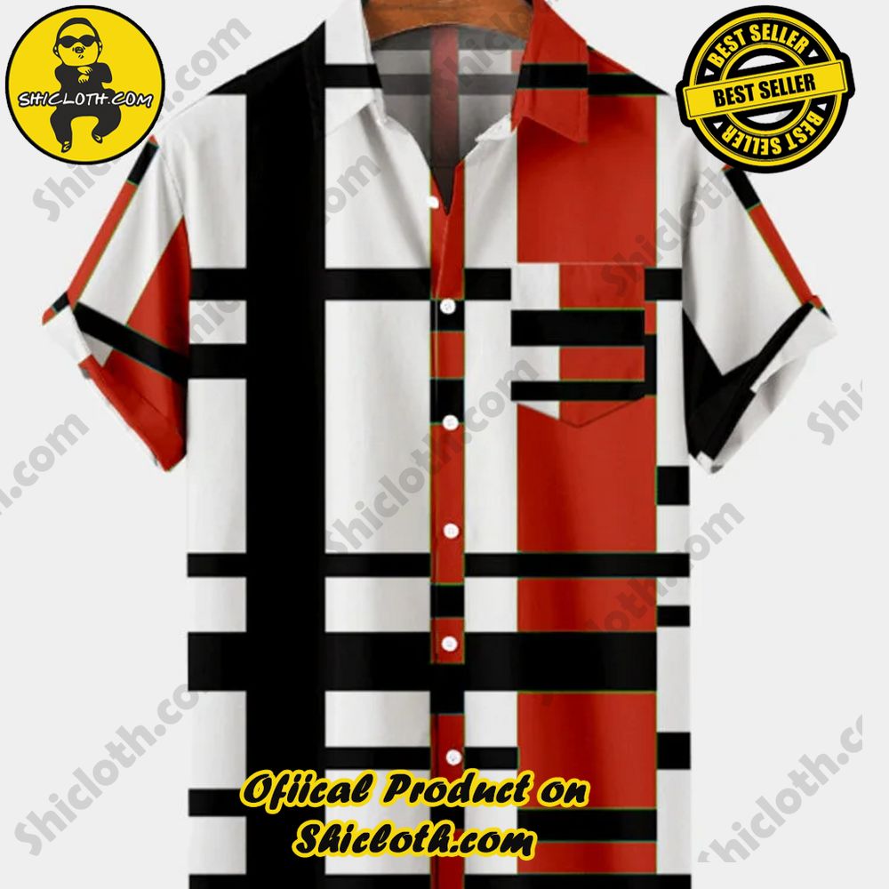 Hot Trending Fashion for Summer : Shiclothshop's Hawaiian Shirts 95 Vintage Red Black Stitching Short Sleeve Shirt