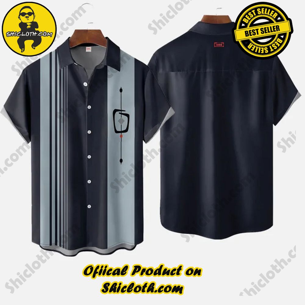 Vintage Casual Blue And Gray Stitching Mid Century Geometric Pattern Printing Short Sleeve Shirt 3 Vintage Casual Blue And Gray Stitching Mid Century Geometric Pattern Printing Short Sleeve Shirt - Image 3