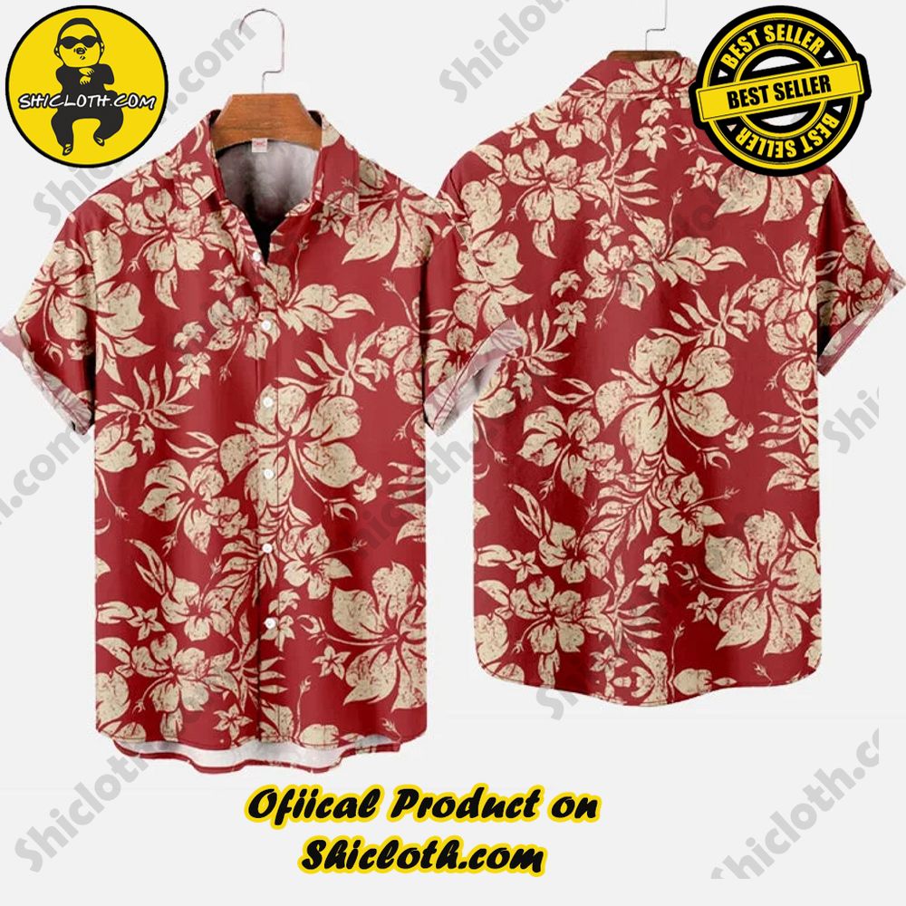 Vintage Casual Red Floral Hawaiian Short Sleeve Shirt 3 Vintage Casual Red Floral Hawaiian Short Sleeve Shirt - Image 3