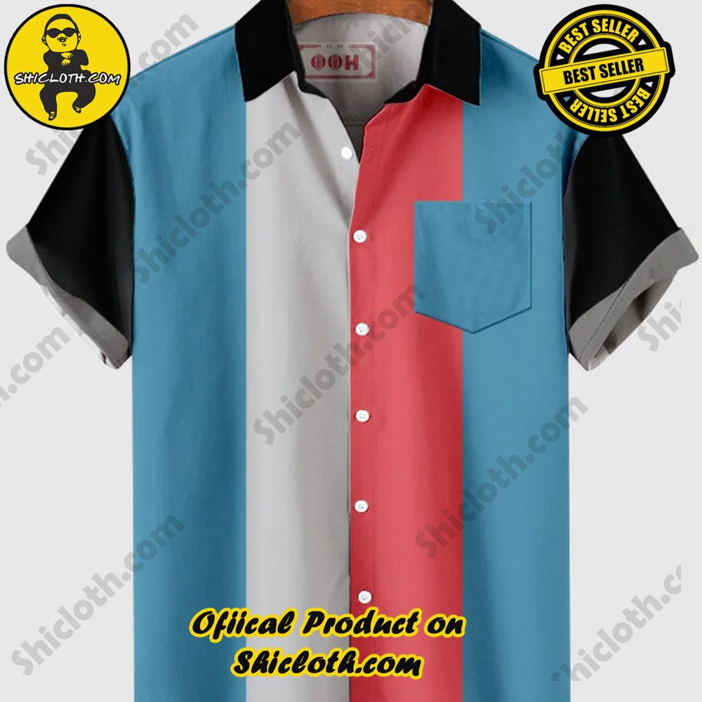 Hot Trending Fashion for Summer : Shiclothshop's Hawaiian Shirts 47 Vintage Gray, Blue and Black Stripe Printing Men's Short Sleeve Shirt