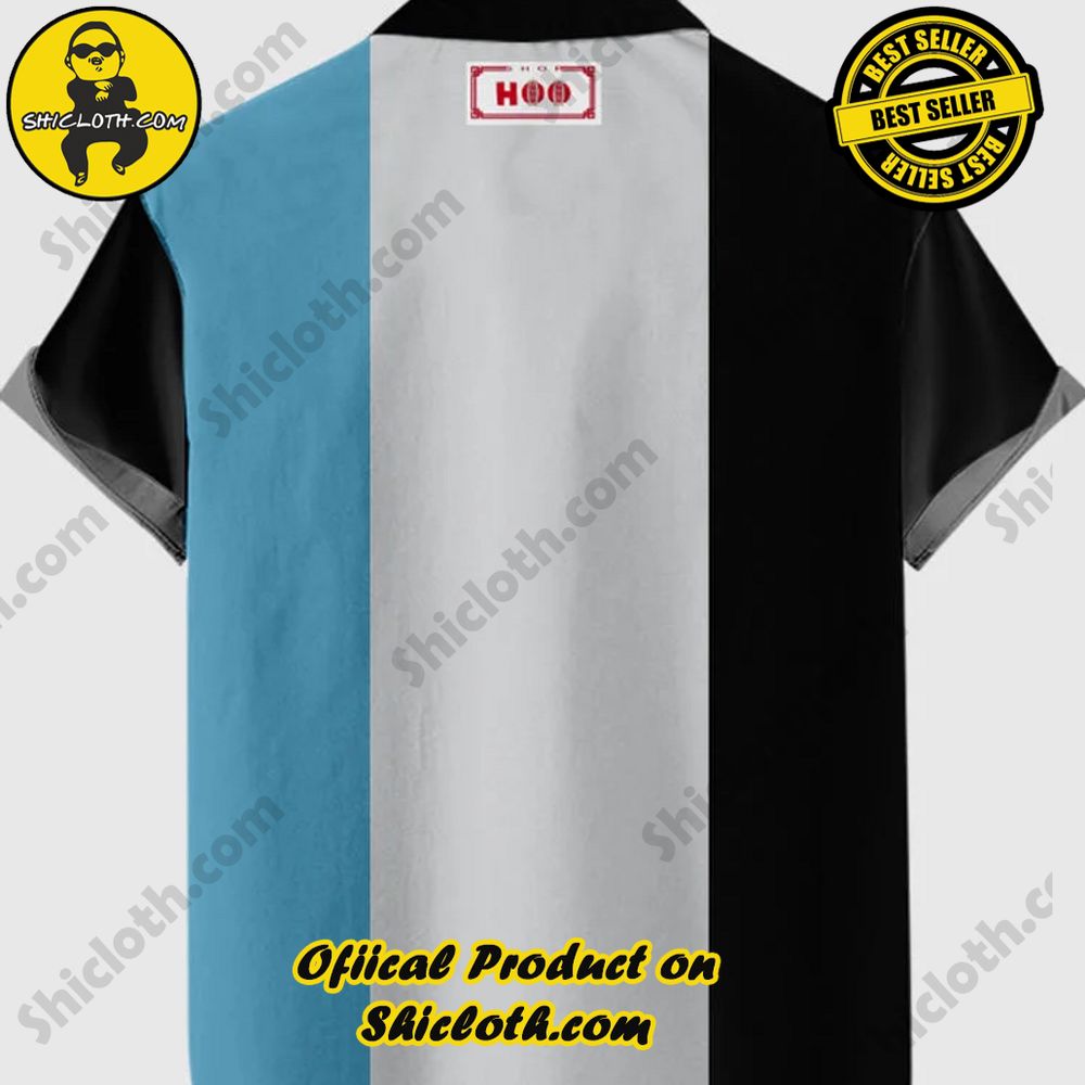 Vintage Gray, Blue and Black Stripe Printing Men's Short Sleeve Shirt 2 Vintage Gray, Blue and Black Stripe Printing Men's Short Sleeve Shirt - Image 2