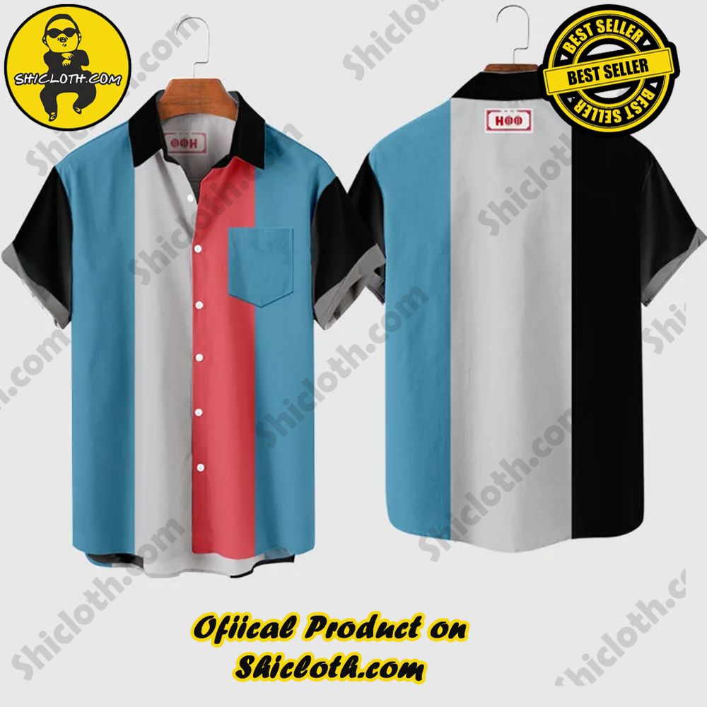 Vintage Gray, Blue and Black Stripe Printing Men's Short Sleeve Shirt 3 Vintage Gray, Blue and Black Stripe Printing Men's Short Sleeve Shirt - Image 3