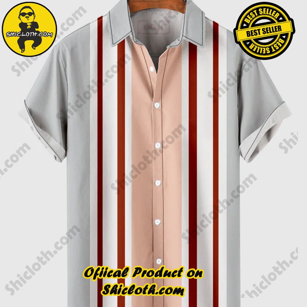 Hot Trending Fashion for Summer : Shiclothshop's Hawaiian Shirts 49 Vintage Light Orange and Brown Stripe Lapel Button Down Men's Short Sleeve Shirt