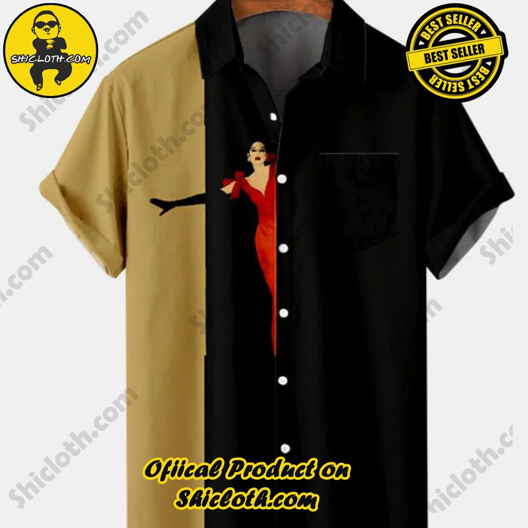 Bare the Breeze: Shiclothshop's Short Sleeve Shirts Unveiled 2 1960s Beauty Printing Yellow and Black Stitching Short Sleeve Shirt