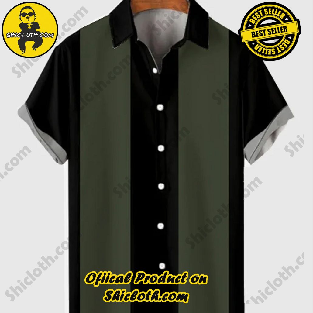 1960s black darkgreen stripe mens camp short sleeve shirt 1 smEhl
