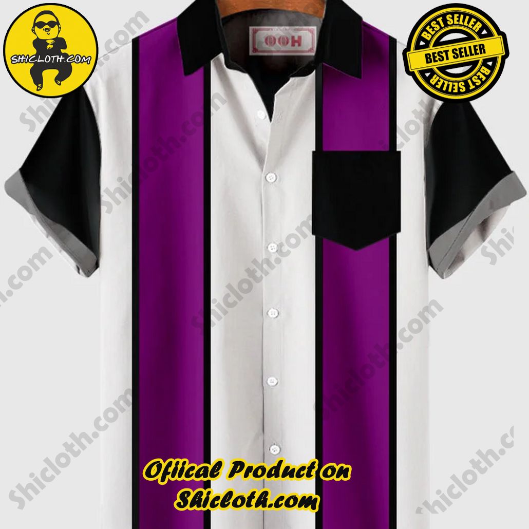 Sway into Summer Bliss with Shiclothshop's Tropical Elegance: The Hawaiian Shirt Collection 4 1960s Black & Purple & White Stripe Button Down Men's Hawaiian Shirt And Short