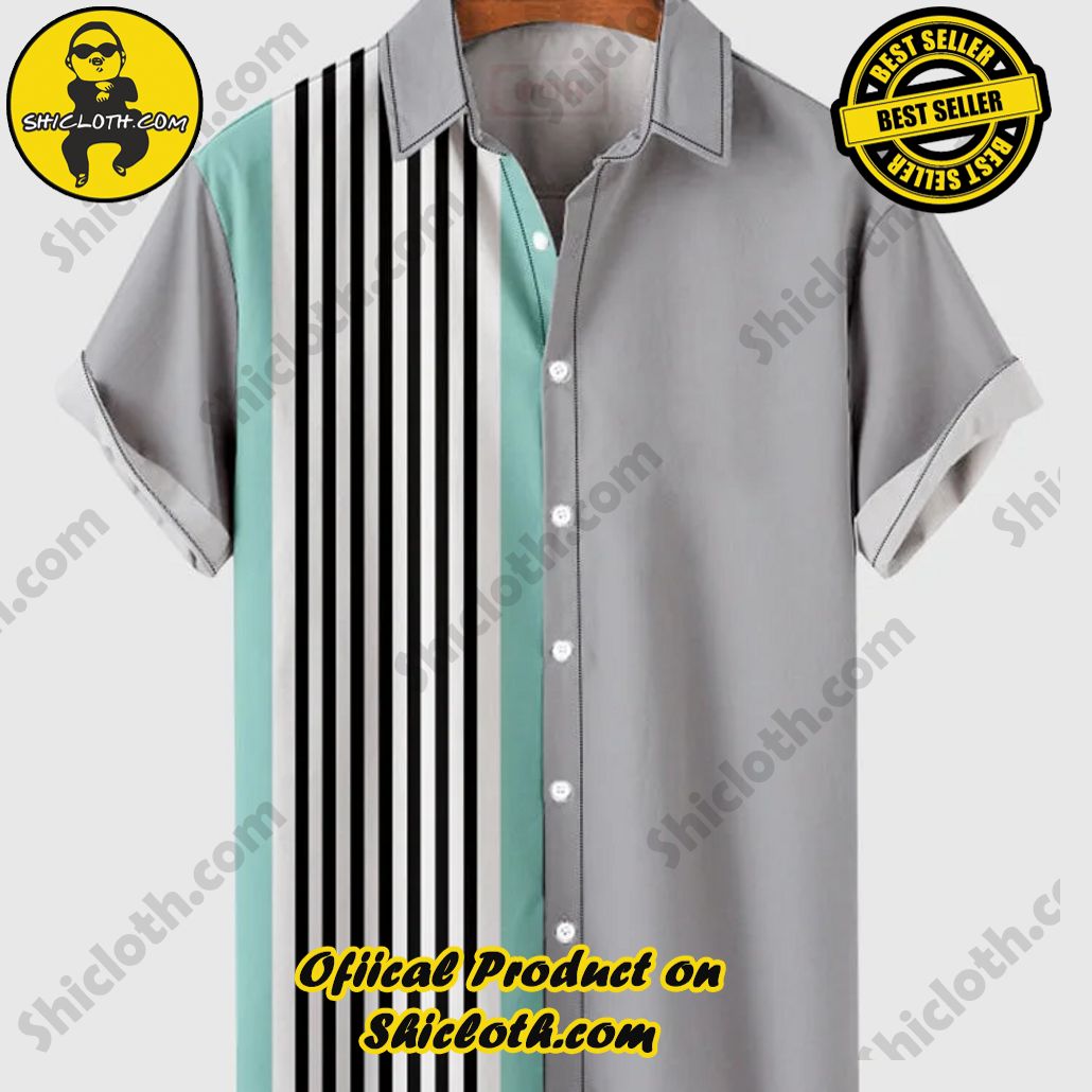 Sway into Summer Bliss with Shiclothshop's Tropical Elegance: The Hawaiian Shirt Collection 6 1960s Black-White Stripe & Grey Stitching Men's Hawaiian Shirt And Short