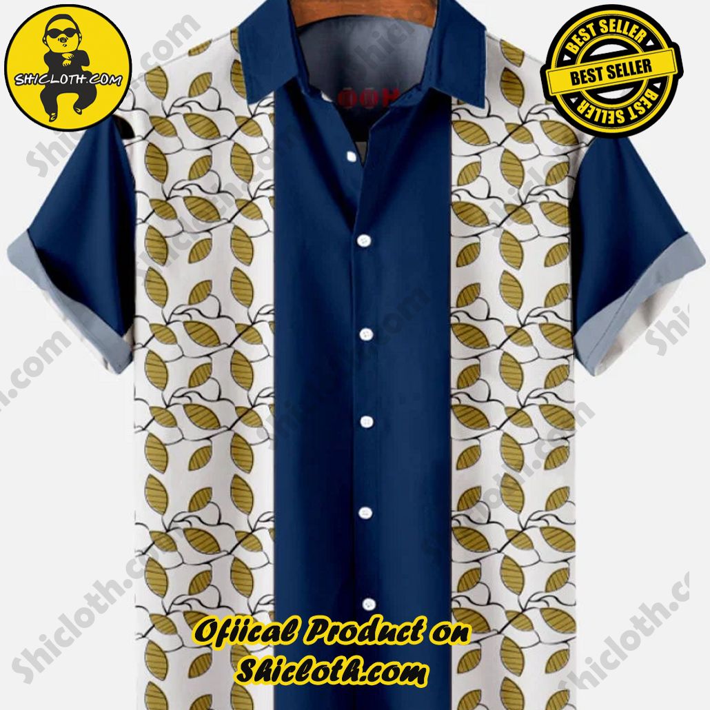 Sway into Summer Bliss with Shiclothshop's Tropical Elegance: The Hawaiian Shirt Collection 7 1960s Blue and Twig Stitching Printing Men's Hawaiian Shirt And Short