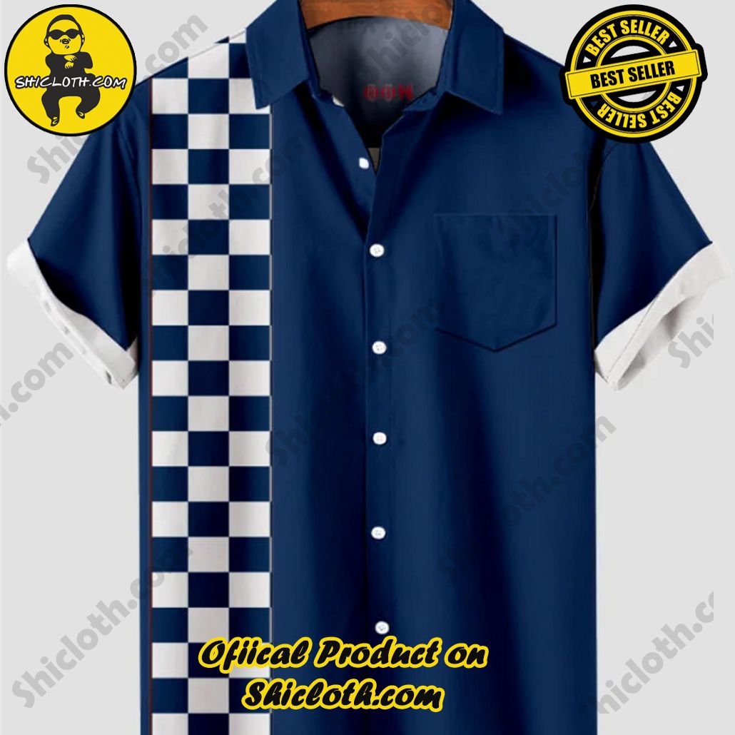 Sway into Summer Bliss with Shiclothshop's Tropical Elegance: The Hawaiian Shirt Collection 10 1960s Checkerboard and Blue Printing Men's Hawaiian Shirt And Short
