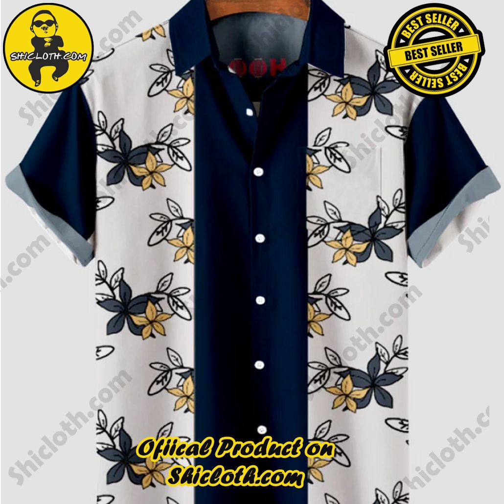 Sway into Summer Bliss with Shiclothshop's Tropical Elegance: The Hawaiian Shirt Collection 13 1960s Floral Printing Stripe and Blue Stitching Men's Hawaiian Shirt And Short