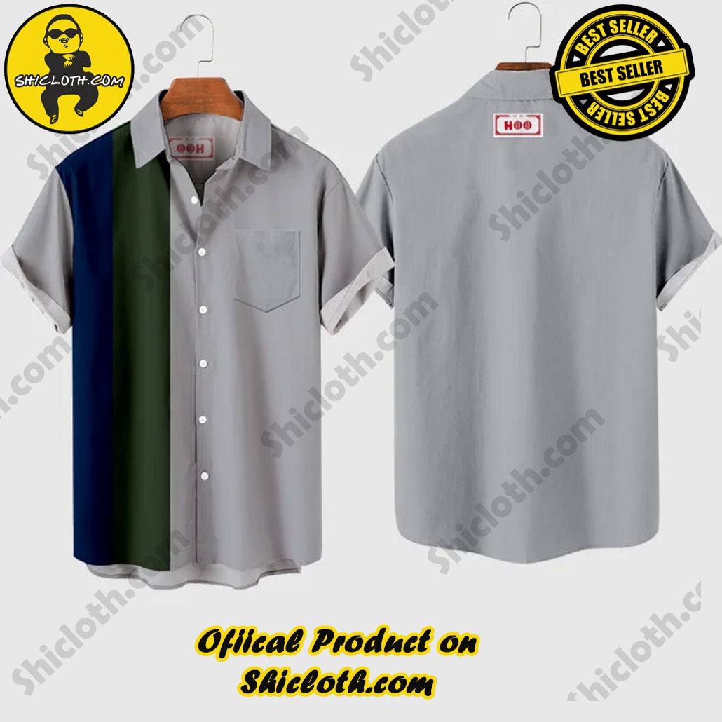 1960s Gray & Blue & Green Stitching Men’s Short Sleeve Shirt 1960s Gray & Blue & Green Stitching Men’s Short Sleeve Shirt